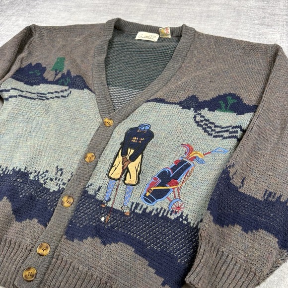 Arnold Palmer Sweater Mens Small Vintage 90s Cardigan Embroidered Golf Grandpa - Picture 2 of 10
